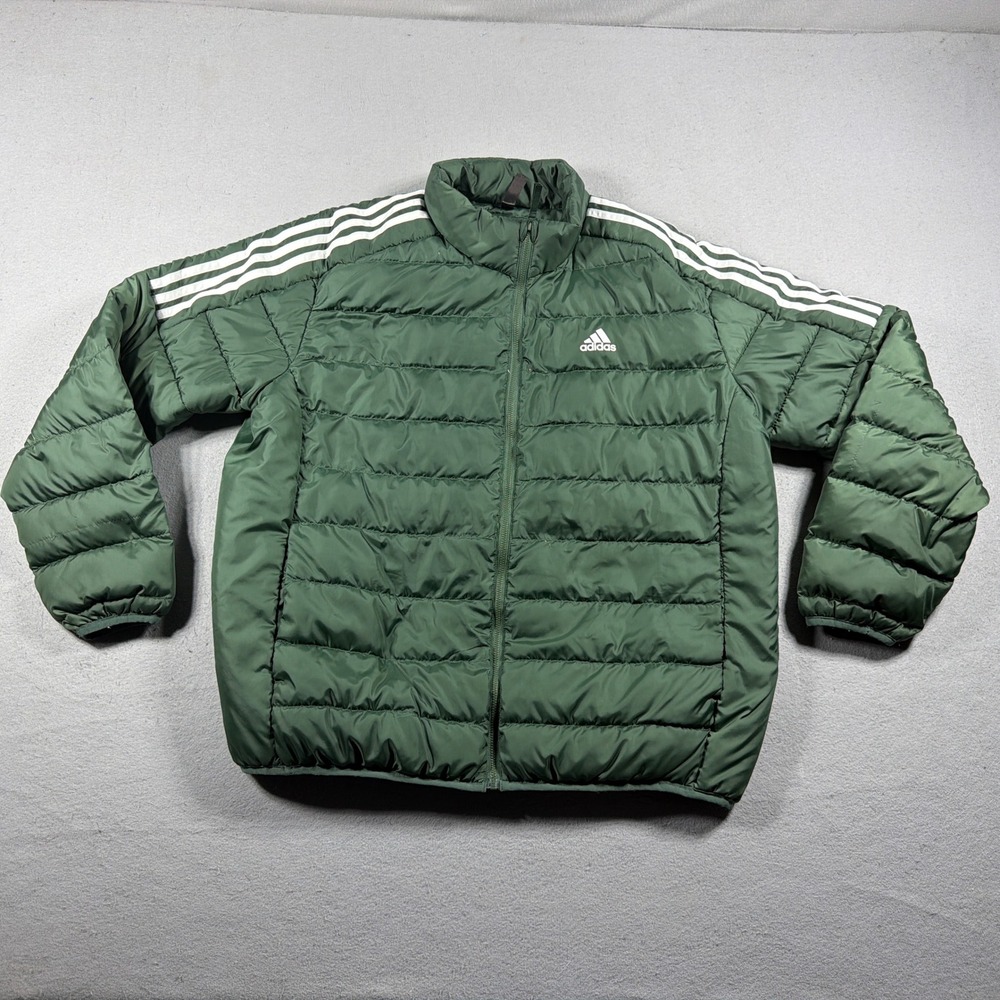 Adidas Essentials Down Jacket Men 2XL Green Oxide Puffer Full Zip Warm Coat
